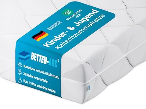 Betten-ABC Matratze für Kinder & Jugendliche 120x200 cm - Allergikerfreundliche Kaltschaummatratze mit speziellem Härtegrad, abnehmbaren und waschbarem Bezug für optimale Hygiene – ideal für gesunden Schlaf bis ins Erwachsenenalter.
