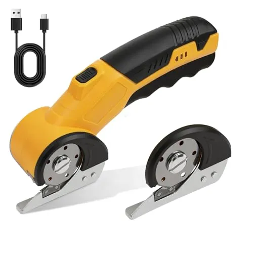 Kartonschneider Elektrisch 3.6 V, Universalschneider, Kabellose Rollschneider Wiederaufladbarer, Elektrische Schere für Präzises Schneiden von Filz Pappe Teppich Leder Kunststoff Stoff(Gelb)