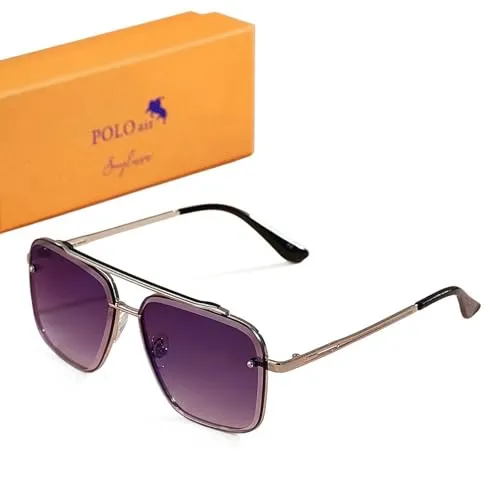 Jungengel Unisex Sonnenbrille Metall Rechteck UV400 Schutz Vintage Retro Design Brille Damen Herren Eckig Sonnenbrillen Lila Rosa inkl. Etui Box (Silber | Lila)
