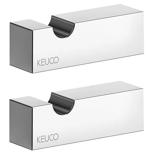 Keuco Handtuchhaken Set 2 Stück, hochglanz-chrom, aus Metall, eckig, für Badezimmer und Gäste-WC, Wandhaken für Handtücher und Bademäntel, Edition 90 Square