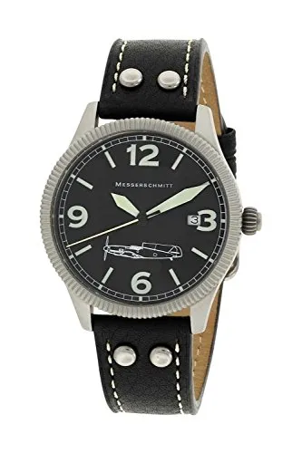 Messerschmitt Quarzuhr 109-41S - Elegante Armbanduhr mit schwarzem Zifferblatt und robustem Edelstahlgehäuse, 5 bar wasserdicht und Swiss Made, ideal für stilbewusste Träger.