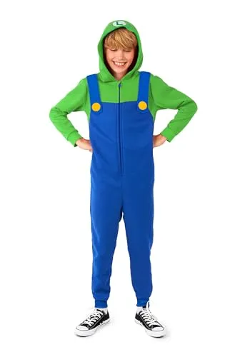 OppoSuits Kinder Luigi Onesie - Einteiliger Schlafanzug in Blau, superweicher Stoff für gemütliche Gaming-Sessions und Filmmarathons