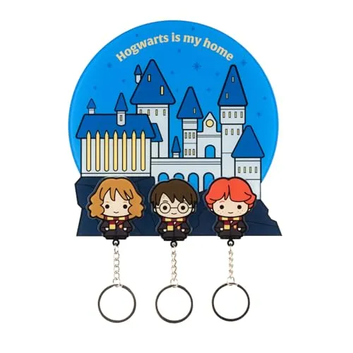 Grupo Erik Harry Potter Schlüsselbrett mit Figuren - Originelles Schlüsselbrett mit Harry Potter Figuren und drei magnetischen Schlüsselringen. Praktisch und dekorativ für jeden Fan, inklusive einfacher Montage mit hochwertigem Acrylglas.