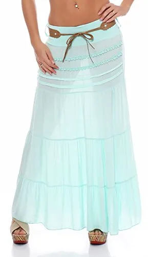 Malito Maxi Rock Damen - Eleganter Baumwollrock mit Gürtel - Röcke für Damen - Luftiger Maxi Rock aus 95% Baumwolle für optimalen Tragekomfort, inklusive modischem Kunstledergürtel zur individuellen Anpassung.