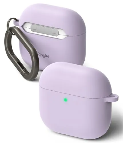 Ringke Silicone Kompatibel mit AirPods 4 Case Hülle, Weiche Beschichtung Flüssig Silikon Kratzfest Stoßfest Öl Fleckenfest SchutzHülle, mit Karabiner für AirPods 4. Generation - Light Purple