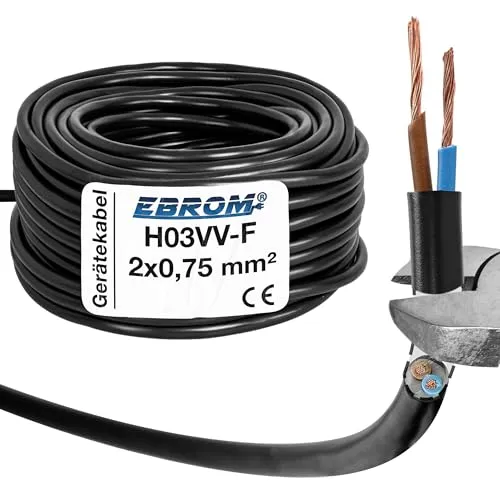 EBROM Schlauchleitung Gerätekabel -RUND- H03VV-F 2x0,75 mm², schwarz, 30 m