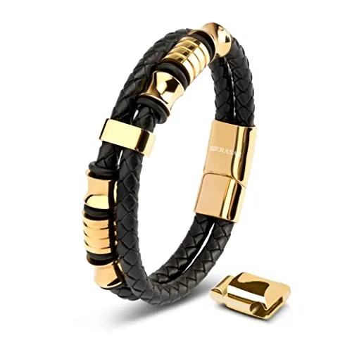 SERASAR Herren Armband 20cm Gold aus echtem Leder in gold von SERASAR