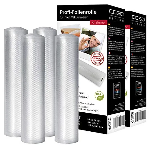 CASO DESIGN 4 Profi-Folienrollen, 30 x 600 cm, für Balken-Vakuumierer (Vakuumbeutel)