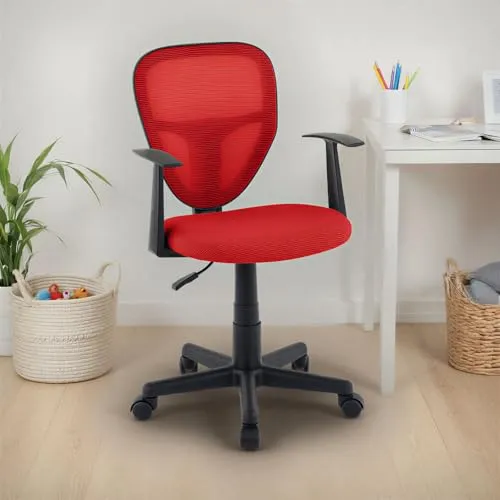 Kinderdrehstuhl STUDIO-1 höhenverstellbar, Rot- Schreibtischstuhl Kinder ab 6 Jahren, Bürostuhl mit atmungsaktivem Mesh-Gewebe, Kinderstuhl für Schreibtisch, Drehstuhl für Kinderzimmer mit Armlehnen
