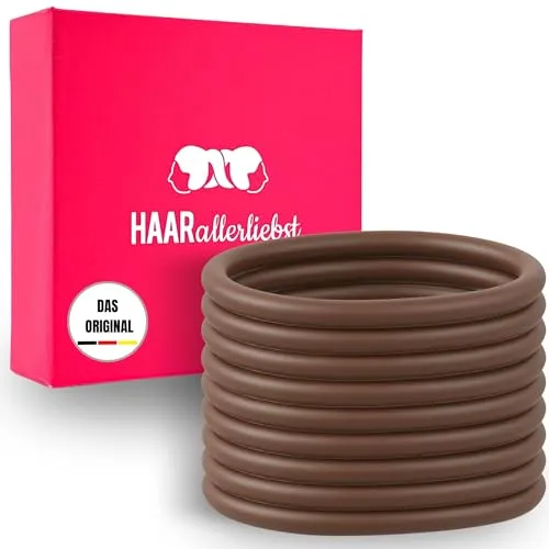HAARallerliebst® unisex Silikon Haargummis 9 Stück - Premium Haargummi Zopfgummi braun ultra starker Halt - Männer & Herren, Damen & Mädchen, Sport - Hair ties Haarschmuck inkl. Box zur Aufbewahrung