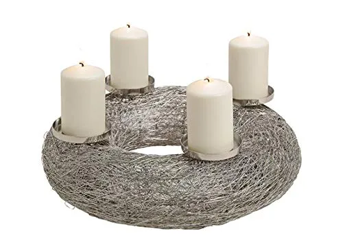 Belladecora 1x Adventskranz, Kerzenhalter aus Metall Silber (B/H/T) 42x13x42cm