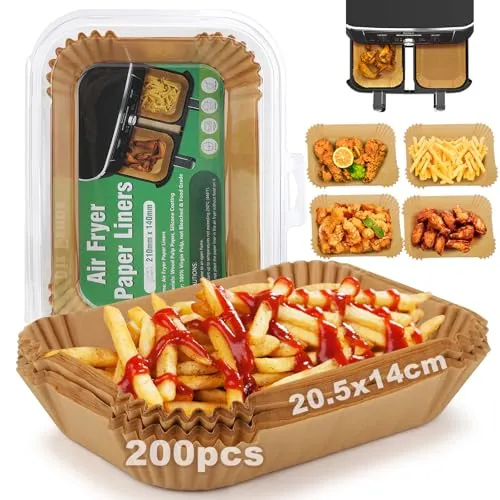 Stück Backpapier für Heißluftfritteuse mit Doppelkammer, 20,5x14cm Airfryer Backpapier für Ninja Dual Zone/Double Stack, Kompatibel mit Ninja AF300EU AF400EU und anderen Dual Zone Air Fryer 200