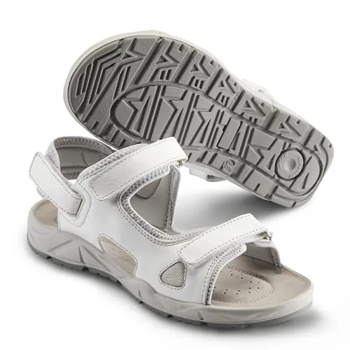 SIKA Unisex-Sandalette mit rutschfester Laufsohle - Bequeme Ledersandalette für den professionellen Einsatz. Mit verstellbaren Klettverschlüssen und stoßdämpfendem Fußbett sorgt sie für optimalen Tragekomfort und sicheren Halt auf glatten Oberflächen.