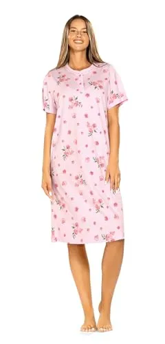 Comtessa Damen Nachtemd 251229 Kurzarm Knopfleiste Rosa - Nachthemden für Damen aus 100% hochwertiger Baumwolle, mit komfortablem Schnitt und eleganter Paspelierung, ideal für erholsame Nächte.
