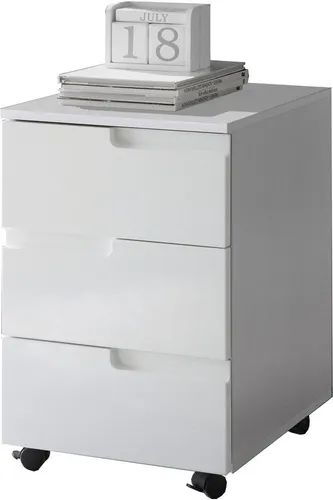Stella Trading SPICE Rollcontainer - Mobiler Büroschrank in Hochglanz Weiß - Schreibtisch Rollcontainer mit modernem Design, ideal zur Aufbewahrung von Ordnern und Büromaterial. Hochwertige Verarbeitung und einfache Montage für ein aufgeräumtes Büro.