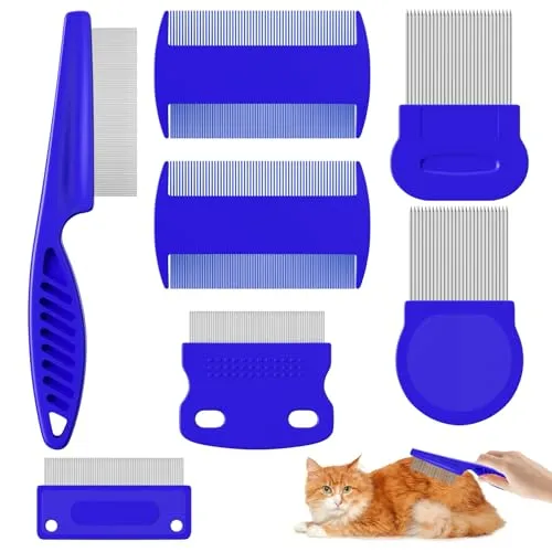 Lixiluxia 7 Stück Läusekamm Staubkamm, Katze Hund Flohkamm, Nissenkamm, Schuppenkamm, Haustier Floh Kamm, Zeckenkamm, Massagekamm Haustierkamm, Haustier Tränenfleckentferner Kämme, Hunde Pflegekamm