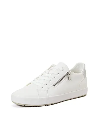 Geox Damen D Blomiee Sneakers - Optic White, 38 EU - Damen-Sneaker mit Reißverschluss und Schnürsenkel, kombiniert Stil und Komfort für den perfekten Look im Alltag.