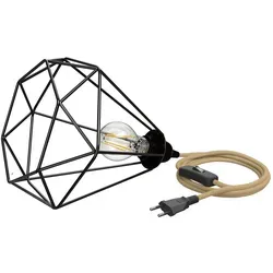 ledscom.de Käfig-Leuchte groß, LEKA mit Hanfkabel, Stecker, Schalter, 3 m, inkl. E27 Lampe max. 963lm, 3-Stufen dimmen, warmweiß