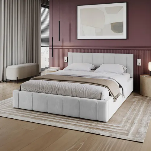 Bett FLORIDA 90x200 mit Lattenrost und Bettkasten - Modernes Einzelbett in Weiß, inklusive Lattenrost und großem Bettkasten für optimalen Stauraum, ideal für Jugendliche und Erwachsene.