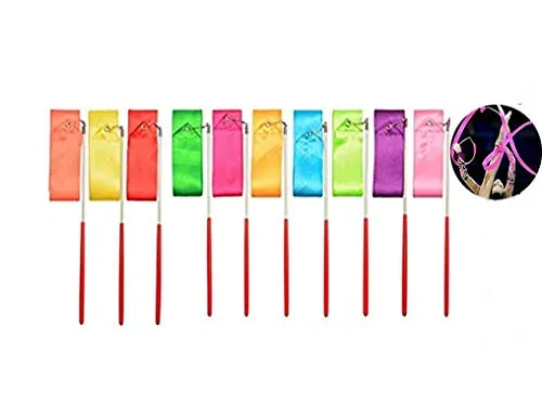 Febbya Regenbogen Band,10 pcs Rhythmische Streamer 2 Meter Gymnastic Ribbon mit rutschfest Stabinfür Kinder Künstlerische Tanzen Baton Twirling Gymnastik Ausbildung Fun Aktivitäten