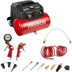 Arebos 6L Druckluftkompressor 1200W - Kompressoren mit 180 l/min Ansaugleistung, ölfrei und wartungsarm, inklusive 13-teiligem Druckluft-Set für vielseitige Anwendungen in Werkstatt und Haushalt.