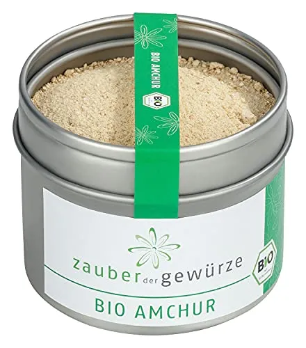 Zauber der Gewürze Bio Amchur – Fruchtiges Mangopulver aus getrockneter unreifer Mango, ideal für indische Gerichte und Marinaden, 65 g
