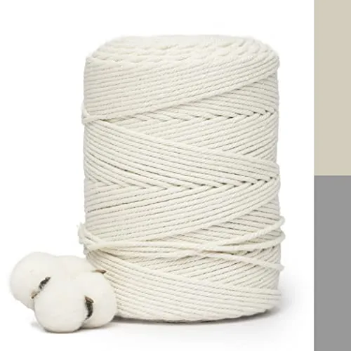 Makramee Garn 3mm x 300m - 100% Baumwolle - Baumwollseil für Makramee DIY, Wandteppiche, Pflanzenhänger, Deko & Basteln – Weich & Recycelbar
