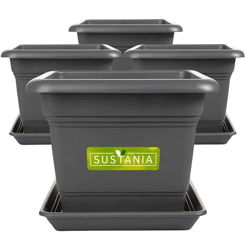 2friends Sustania Pflanzkübel GroÃŸ AuÃŸen 4er Set - 40x40 Robuster Blumentopf, GroÃŸer Blumenkasten, Ãœbertopf Anthrazit, Hoher Pflanzentopf für Garten & Terrasse