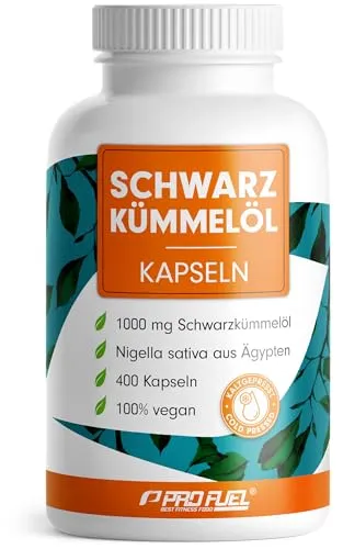 Schwarzkümmelöl Kapseln 400x VEGAN, 1000mg - Omega-6 Öl mit 100% veganer Kapselhülle, reich an Linolsäure und natürlichem Vitamin E, ideal für Zellschutz und Gesundheit. Made in Germany und laborgeprüft, Vorrat für 200 Tage.