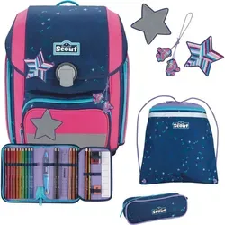 SCOUT Basic Genius Set 4-teilig Pretty Star - Schulranzen-Set mit 2 Schlampermäppchen und Sportbeutel, bietet viel Platz für Bücher und Snacks, perfekt für einen erfolgreichen Schultag.