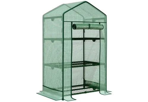 furnicato Mini-Gewächshaus mit Folienabdeckung - Kompaktes Mini-Gewächshaus für Balkon oder Garten. Robuster Metallrahmen und reißfeste Folienabdeckung schützen Ihre Pflanzen vor Kälte. Ideal für den Anbau von Gemüse und Blumen, mit mehreren Regalen für optimalen Platz.