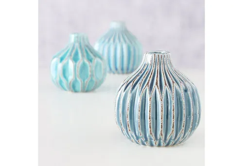 Vase im 3er Set Shabby Chic Keramik Blumenvase in blau von BOLTZE