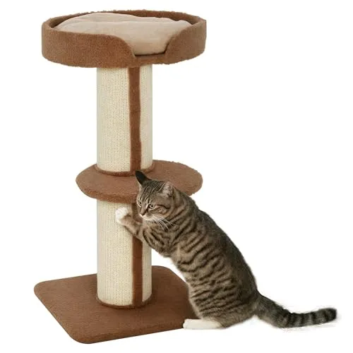 PawHut Kratzbaum - Spielbaum für Katzen mit Plattform - Kratzbaum in Hellbraun, ideal für Katzen zum Kratzen und Spielen, mit stabiler Sisal-Beschichtung und gemütlicher Plattform für Entspannung.