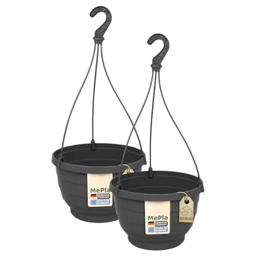 MePla - 2 Stück Ampel KOMET - wetterfestes Pflanzgefäß - UV-beständiger Blumenampel - Pflanztopf - ø20 cm - Anthrazit