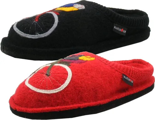 HAFLINGER Damen Hausschuhe Pantoffeln Flair Radl 313060 - Rot, Größe 36 EU - Hausschuhe aus natürlicher gewalkter Wolle, warm und atmungsaktiv. Mit fest integriertem Fußbett für optimale Fußgewölbeunterstützung und hohen Komfort.