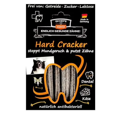 QCHEFS Hard Cracker: Zahnpflege als semiharter Kauknochen für kleine Hunde und Welpen zum Knabbern im Hundekörbchen mit Vitaminen