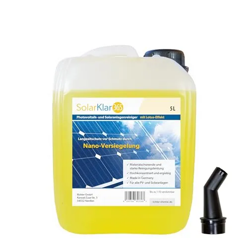 SolarKlar365 Photovoltaik- und Solaranlagen Reiniger 5L - Kommerzielle Reinigungschemikalien mit Lotuseffekt für langanhaltenden Schutz und materialschonende Reinigung Ihrer PV-Anlage.