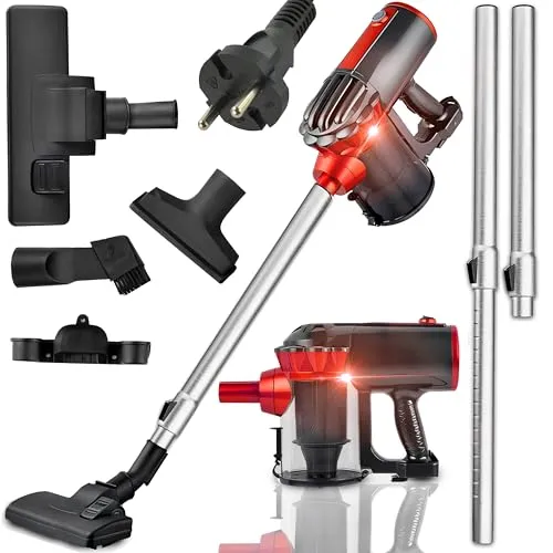 Beutelloser Staubsauger 600 Watt - 2-in-1 Hand- und Stielstaubsauger - Staubsauger mit Zyklon-Technologie, abwaschbaren Filtern und 5m Kabel. Ideal für Hartböden und Teppiche, einfach in Handstaubsauger umwandelbar für schwer zugängliche Stellen.