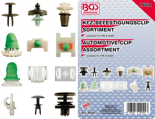 BGS Kfz-Befestigungsclip-Sortiment für Audi, VW | 160-tlg. - Praktisches Sortiment für Kfz-Befestigungen, ideal für Audi und VW. Enthält 160 Teile, die eine einfache und effektive Reparatur ermöglichen.