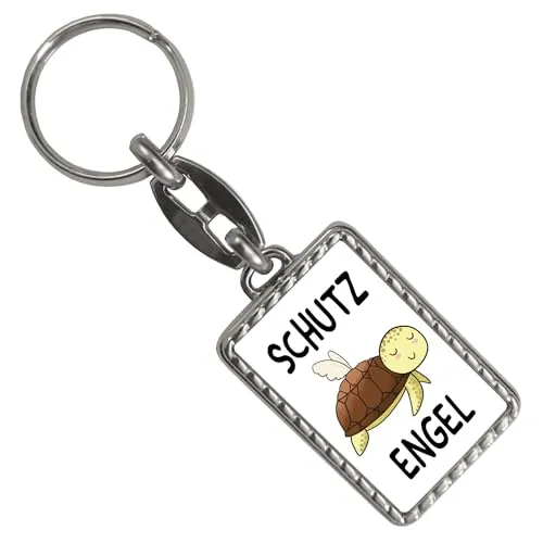 speecheese Schutzengel Schildkröte Schlüsselanhänger mit Bordüre witziger Anhänger für den Schlüsselbund als Geschenk für Fahranfänger die einen Aufpasser gut gebrauchen können