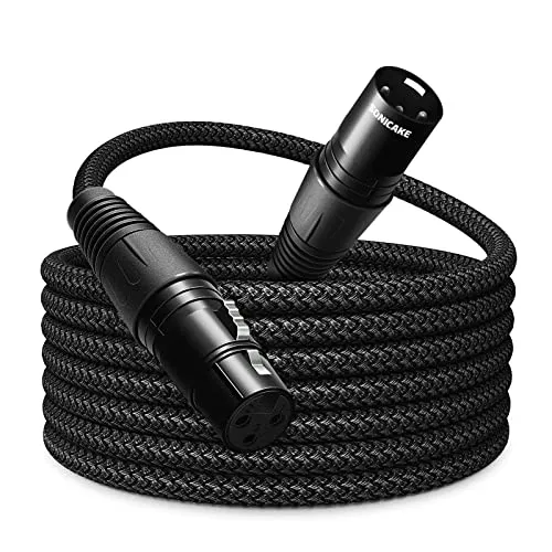 SONICAKE XLR Mikrofonkabel Stecker auf Busche 3-polig Nylon geflochten XLR Kabel Schwarz (3M)