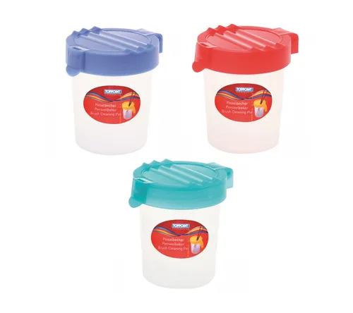 Pinselbecher mit Deckel / je 1x türkis, blau, rot 3