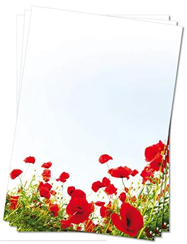 Motivpapier Briefpapier (Blumen-5078, DIN A4 100 Blatt) Mohnblumen Wiese im Frühling