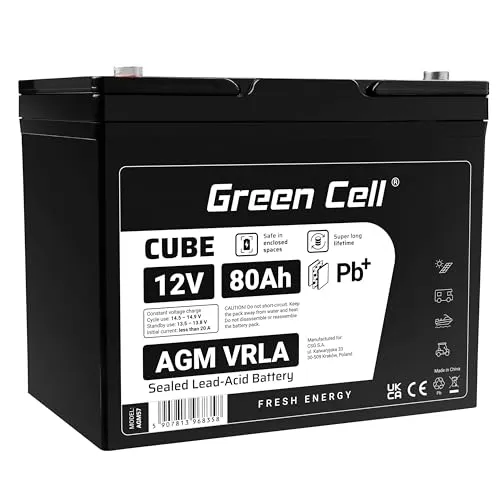 Green Cell® AGM 12V 80Ah Akku - Wartungsfreie Vlies Batterie für vielseitige Anwendungen - Powerstations: Hochwertiger 12V Akku mit 80Ah, vibrationsfest und ideal für Yachten, Wohnmobile, Solar und Notstromversorgung.