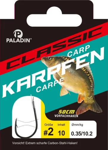 Paladin Karpfenhaken gebunden Größe 6 50 cm 10 Stück schwarz Angelhaken