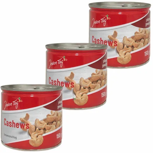 Jeden Tag Cashews pikant gewürzt Cashewkerne 3er Pack 3x150g Dose usy Block