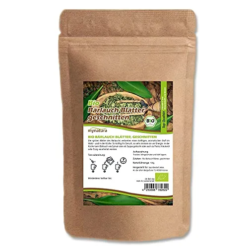Mynatura Bio Bärlauch Blätter geschnitten I Getrocknet I Gewürz-Kraut I Bärlauch-Tee I Allium Ursinum I Naturprodukt I Im Beutel (100g)