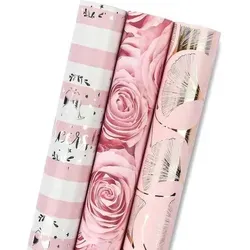 Geschenkpapierrolle 3er Muster 43cm 3m Rosa Blumen in pink von LuxusKollektion