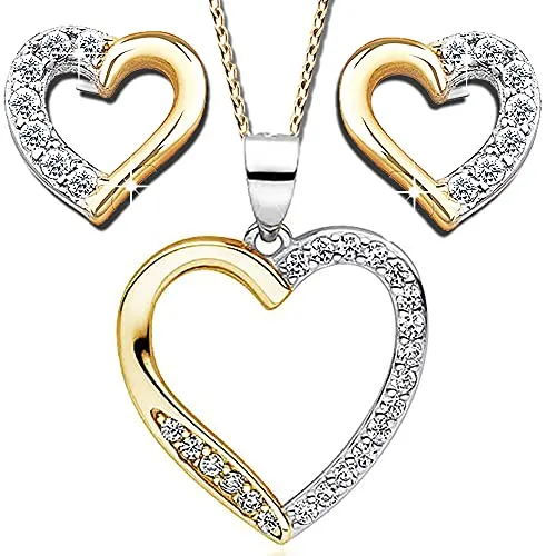 Frauen Damen Herz Schmuck-Set 925 Sterling Silber Hals-Kette Ohrringe Ohrstecker Anhänger K865+K614+V12 50cm