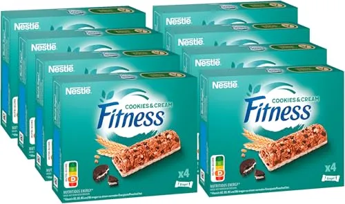Nestlé FITNESS Bars Cookies & Cream Cerealienriegel, Energieriegel mit hellen Kakaostückchen und dunklen Keksstückchen, 8er Pack (à 4 x 23,5g)